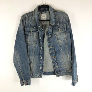 Blend Mens Denim Jacket Retro Trucker Fading Cotton Blue M